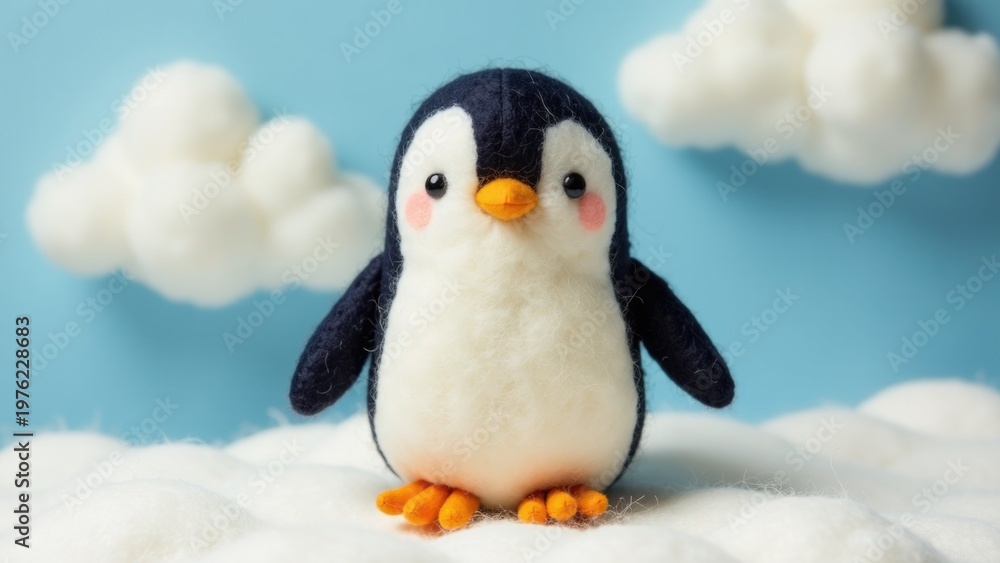 Fototapeta premium A cute penguin sits atop a snowy surface, perfect for winter-themed designs or illustrations