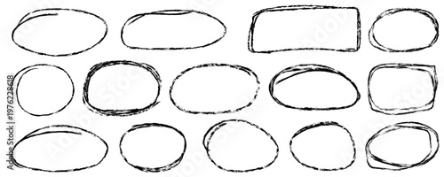 Highlight drawn hand with sketch chalk round and line pencil pen. Oval handwritten vector with scribble scratch mark and brush circular color. Calligraphy box highlight with handdrawn ring sketch.