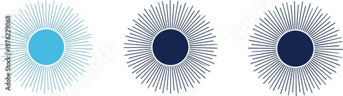 Abstract Sunburst Circle Shapes with Radiating Lines, Minimal Geometric Starburst Elements for Logo, Badge, and Modern Graphic Design