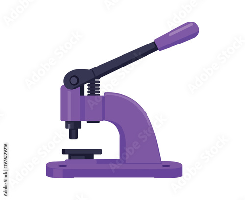 Flat vector illustration of a purple manual hand press machine for attaching eyelets, grommets, and snaps