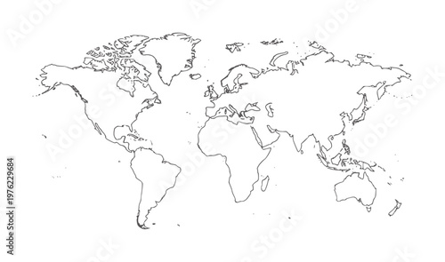 Outline map continents and oceans simplified line geography