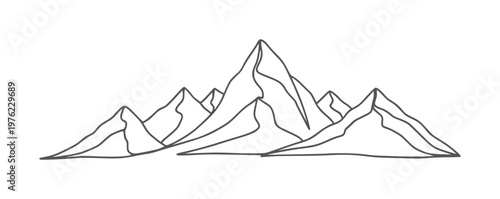 Simple line of a mountain range with peaks silhouette outline