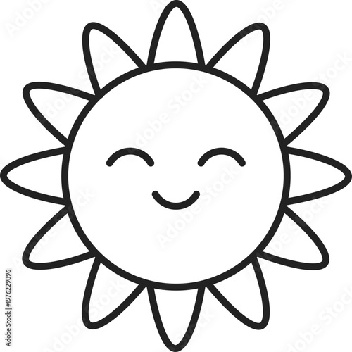Cute smiling sun icon. Vector. Line style.