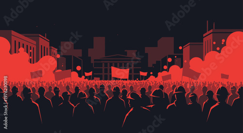 People protesting in the city streets.