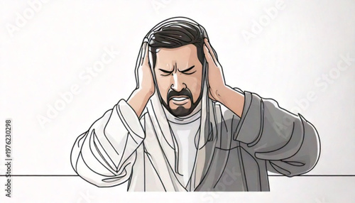 Man holding head in hands stressed out and frustrated.