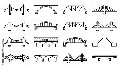 Various bridge designs in a vector graphic illustration set