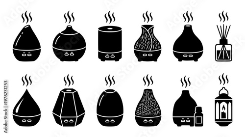 Essential oil diffuser vector icons in various modern designs