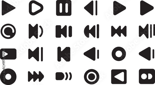 showcasing media player icons set graphic design
