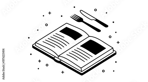 Vector graphic of a book with a fork and knife
