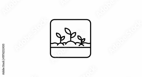 Minimalist outline drawing of three small green plants growing in soil