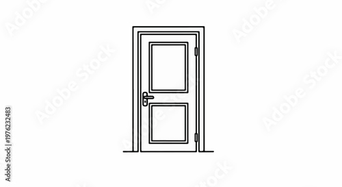 Minimalist outline of a closed, paneled door with a doorknob
