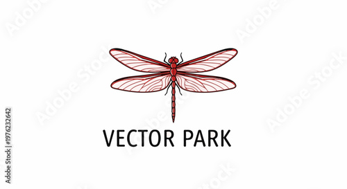 Minimalist red dragonfly with delicate wings and text below