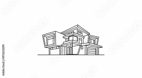 Modern house design, geometric, cantilevered elements, multiple levels, garage