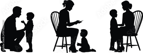 Family silhouettes, parent child interaction, mother and father bonding, parenting communication, love guidance, childhood development, emotional, support care, trust connection, positive relationship