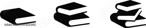 Three black book icons stacked and isolated on white background books