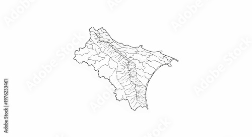 Map outline showing mountain range and river systems