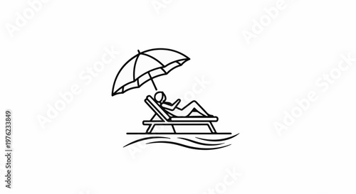 Figure relaxing on a sun lounger under an umbrella at the seaside