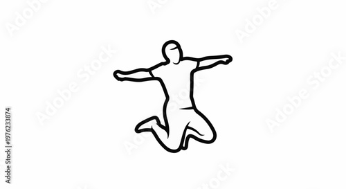 Figure in mid-air, arms outstretched, legs bent, appears to be jumping