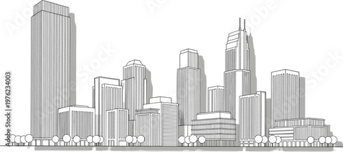 Cozy home office workspace with computer monitor chair coffee cup and plant detailed line drawing interior scene illustration