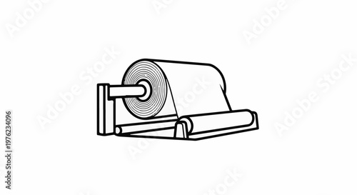 Line art depicts a large roll of paper dispensing onto a lower roller