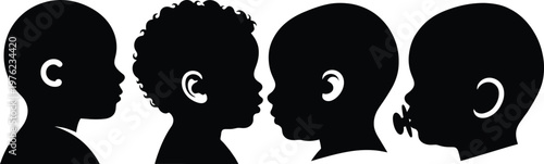 Toddler and Baby Head Profile Silhouettes Vector Illustration
