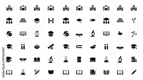 Set of 60 black education and learning vector icons