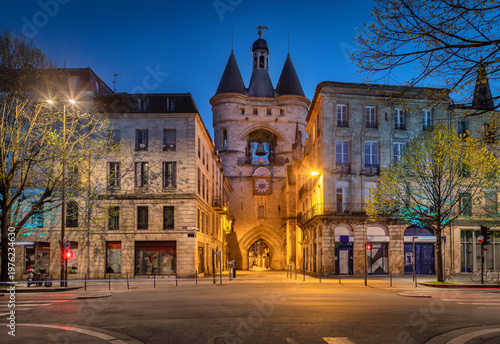 Bordeaux, France -  view of Porta de la Campana medieval city gate at dusk