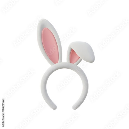 White bunny ears headband, pink inner ear details, costume accessory, party prop, vector illustration