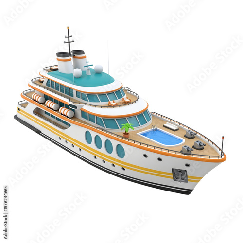 Luxury Cruise Ship, Ocean Liner, White and Orange Boat, Vector Illustration