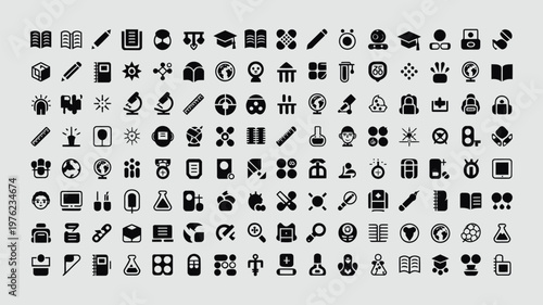 Set of 100 black education and science vector icons