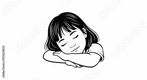 Gentle illustration of a child asleep, head resting on arms