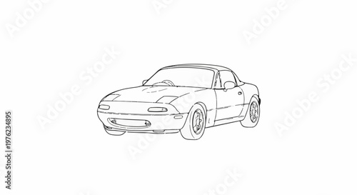 Line art drawing of a classic convertible sports car with pop-up headlights