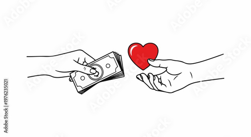 Hand exchanges money for a red heart shape