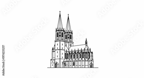 Gothic cathedral with twin spires and arched windows
