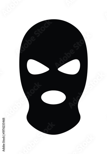 Black balaclava mask vector icon, silhouette of a ski mask for winter sports or security, minimalist head cover illustration for crime and safety concepts