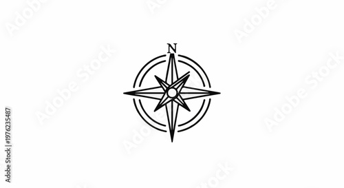 Graphic illustration of a stylized compass rose pointing north