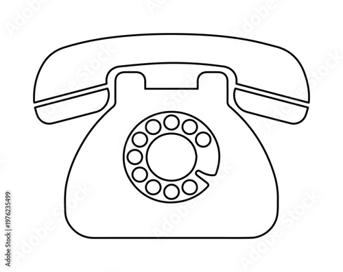 Vintage rotary phone vector icon, retro landline telephone outline illustration, classic analog communication device for contact us web design