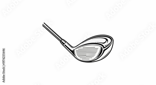 Line art illustration of a golf club head and shaft on a white background