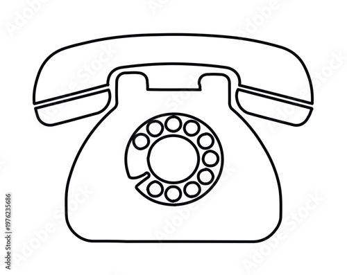 Vintage rotary phone vector icon, retro landline telephone line art illustration, classic analog communication device symbol for contact us design