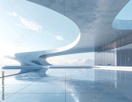 Modern, minimalist architecture overlooking tranquil water