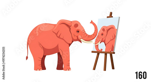 A playful elephant painting its own portrait on an easel with a canvas