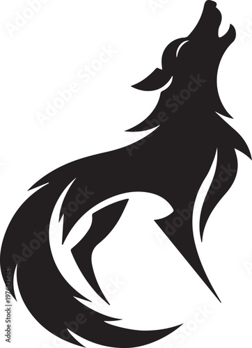 A black silhouette of a wolf howling