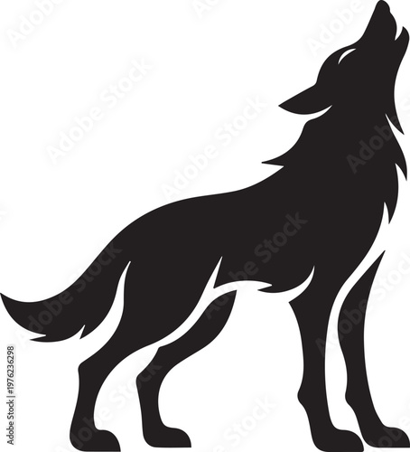 A black silhouette of a wolf howling