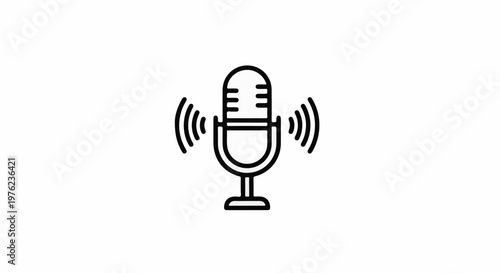 Line art of a retro microphone emitting sound waves