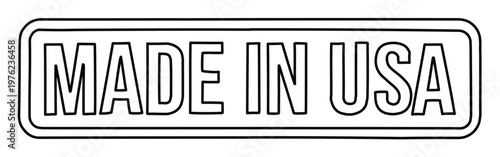 Minimalist Made in USA stamp vector, black and white industrial label icon, American manufacturing quality seal for product packaging