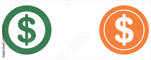 Vibrant 3D dollar sign symbols in green and orange, ideal for finance, business growth, investment, and economic success visuals in marketing and advertising.