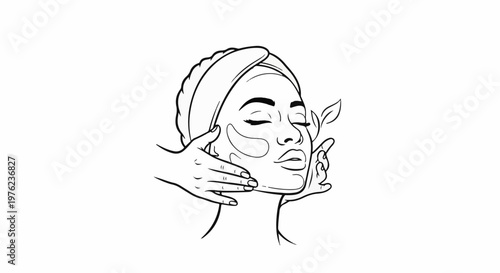 Line art of a woman receiving a facial treatment