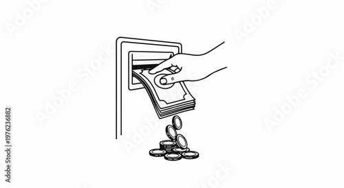 Hand inserting money into slot, coins falling