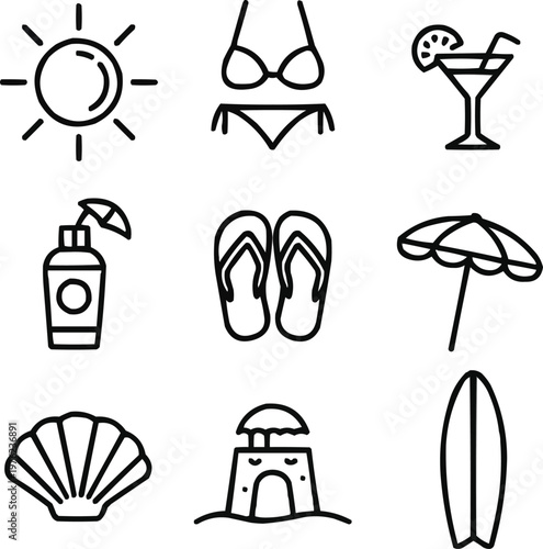 Coastal Fun Line Icon Pack  Summer Holiday Essentials