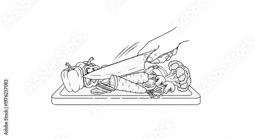 Hand slicing fresh vegetables on a cutting board with a sharp knife